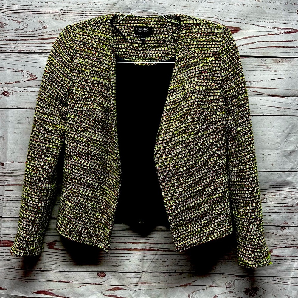 TopShop Leaf Green Cotton Blend Open Blazer Size 2